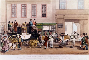A Diligence in front of the Star Hotel" at Oxford in 1831" Engraving of the 19th century.