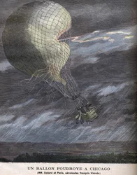 Um balão atingido em Chicago Louis Godard Jr. (1858-1933) e Panis ferido em SÁBADO, 25 de julho