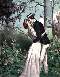 Um casal de amantes a darem-se um beijo a si próprios.