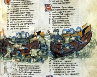 Uma batalha naval. Uma miniatura do século XIII.