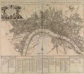 Um plano da cidade de Londres, de Westminster, do bairro de Southwark e do rio Tamisa