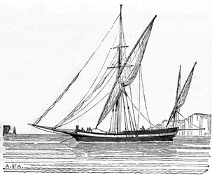 Um tartano, um pequeno barco com um grande mastro do Mediterrâneo.