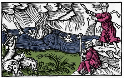 Uma bruxa provoca uma tentação após "Historia de gentis septentrionalibus" de Olaus Magnus, Roma 1555