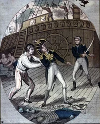 A morte do Almirante Nelson na Batalha de Trafalgar, a bordo do seu navio, o "Victory" (21 de Outubro