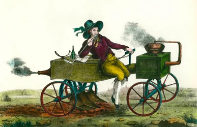 Agricultura: cena da aragem com uma máquina a vapor em 1834. Gravura anónima a partir de 1834. Colecção privada