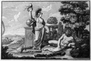 Alegoria da República Cisalpina (Cisalpina) criada por Napoleão Bonaparte em 27/06/1797 sobre o modelo francês na Itália, que se tornou a República Italiana em 1802. Os símbolos da República Francesa estão representados. Gravura Museo del risorgimento, Mil
