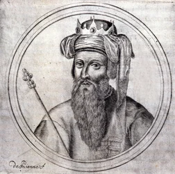 Amedee VIII (1383-1451), Conde então Duque de Sabóia, último antípope sob o nome de Félix V. Gravura em "História Genealógica da Real Casa de Sabóia" por Samuel Guichenou, Lyon 1660.