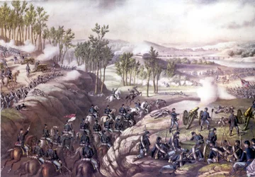 Guerra Civil Americana (1861 - 1865): Batalha de Resaca (Geórgia), 13-15 de Maio de 1864. Gravura do século XIX.