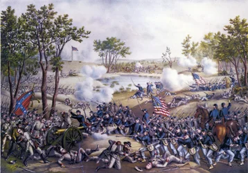 Guerra da Secessão Americana ou Guerra Civil (1861 - 1865): Cold Harbor ou Segunda Batalha de Cold Harbor, Virgínia 31 de Maio-01 de Junho de 1864. Gravura do século XIX.