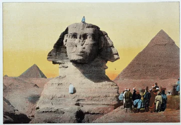 Antigo Egipto: a esfinge e as pirâmides de Giza (Guizeh, Guiseh, Giza, Giza). Final do século XIX.