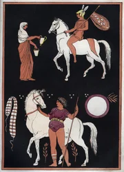 Grécia Antiga - Maneira de montar um cavalo - gravura de «Usi e Costumi di Tutti i Popoli dell