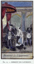 Juramento do aprendiz - a partir de uma gravura da «Maçonaria Adonhiramita» por um cavaleiro de todas as ordens maçónicas