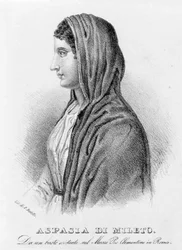 Aspasia de Miletus, dona de Péricles. Litografia de Bertotti. Século XIX.
