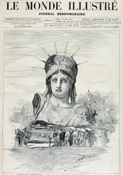 Na Exposição Mundial de 1878: a cabeça da Estátua da Liberdade do Sr. Bartholdi, destinada ao Porto de Nova Iorque - no "The Illustrated World" de 13/07/1878