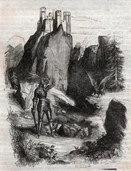 Atlântida derrotada por Bradamante - gravura de 1851 de “” Furious Roland ””