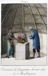 Baptismo nos Mandingues (Mali?) em África - gravura