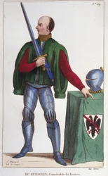 Bertrand du Guesclin (Duguesclin) (c. 1320-1380). Constable da França. Gravura de 1830.