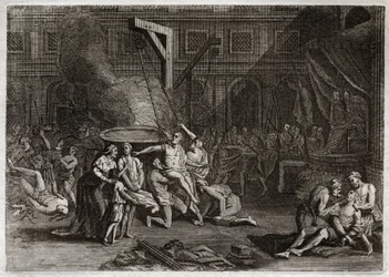 Bíblia de Royaumont, Velho Testamento: Martírio dos Machabees. Os sete irmãos Macabeus são martirizados em vez de traírem a sua própria fé. Ilustração de 1811.