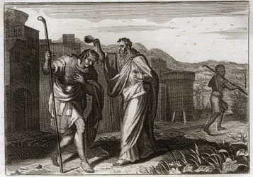 Bíblia de Royaumont, Velho Testamento: Rito de Saul. Samuel, por ordem de Deus, sagrado Saul para ser Rei dos Judeus. Ilustração de 1811.