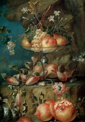 Aves e frutas em uma paisagem ( detalhe de um quadro