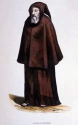 Capuchinho de casaco, gravura de um álbum sobre ordens religiosas, Paris
