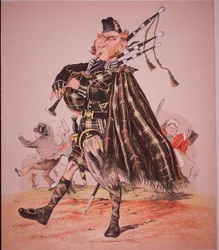 Caricatura de flautista das Highlands