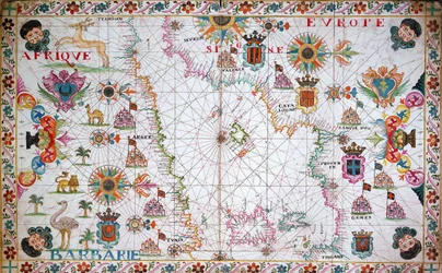 Carta do Mediterrâneo ocidental com as costas norte-africanas e espanholas