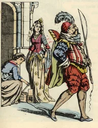 Cinderela liberta os ratos que se transformam em cavalos e uma rata que se transforma em cocheiro. Ilustração do conto de Charles Perrault «Cinderela ou O pequeno sapatinho de vidro»