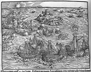 Confrontos entre sarracenos. Gravação de Johann Stumpff "Den edlen struen belten fromen"