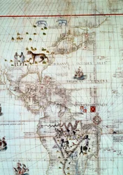 Continente da América. Detalhe do mapa do mundo por Sebastien Cabot