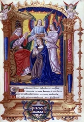 Coroação da Virgem, texto latino, livro de horas