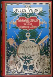 Capa “Cinco semanas em um balão - Viagem ao centro da terra” por Júlio Verne, ed. Hetzel