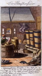 Artesanato: o salineiro que trabalha potassa na sua oficina. Em "Comprehensive description of arts and crafts and workshops for young people" por Johan Peter Vue. Ed. Nuremberga, Weigel e Schneider