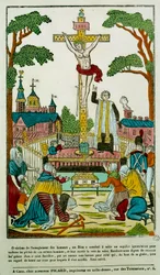 Gravura de Crucificação do século XIX Paris, B.N.