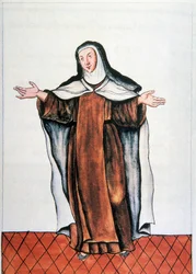 Vida cotidiana e costumes do Peru: "" Carmelita dechaussee "" Aquarela tirada do livro "" Trujillo del Peru "" de Baltasar Martinez Companon y Bajanda, bispo de Trujillo (1782-1785). Madrid do século XVIII. Biblioteca del Palacio Real