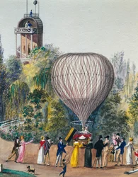 Partida de balão de ar quente, aguarela, Viena, Áustria