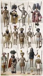 Diferentes trajes de Guerreiros da Oceania.