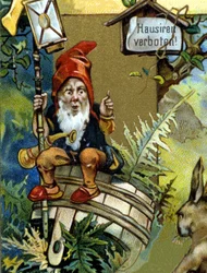 Anão ou farfadet com lanterna. Cromolitografia do século XIX.