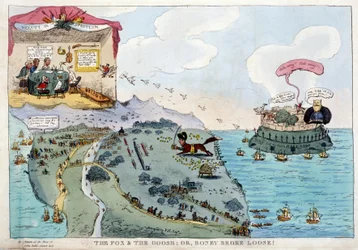 Desenho animado inglês sobre Napoleão Bonaparte - em Napoleão I, caricaturas, coleção de bonecos. 1814 - 1815. B.H.V.P.