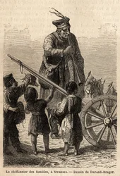 Trapo de família em Swansea. Desenho de Durand Brager, para ilustrar uma visita às principais fábricas do País de Gales em 1862, por L.Simonin. Gravura em "Le tour du monde", editado por Edouard Charton