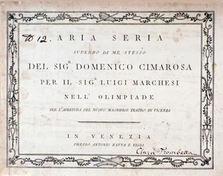 Primeira página da partitura musical de Aria Seria de Domenico Cimarosa