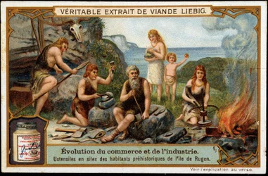 Utensílios de pedra dos habitantes pré-históricos da Ilha Rugen - Etiqueta publicitária Liebig