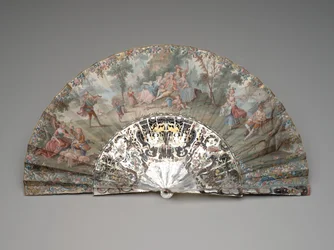 Leque dobrável com cena pastoral, c.1740s-50s