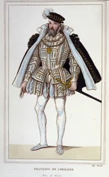 François de Lorraine (1519-1563). Duque de Aumale, depois 2º Duque de Guise. Tenente-General francês. Gravura a partir de 1830.