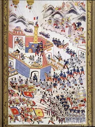 Balões franceses em cativeiro na captura de Hong Hoa em Tonkin, Agosto de 1884.