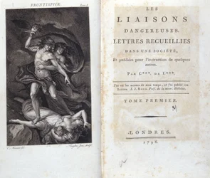 Frontispice e página de título do livro "Les Liaisons dangereuses" de Choderlos de Laclos, Londres