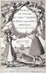Frontispício de “Diário da viagem do cavaleiro Chardin, Pérsia e as Índias Orientais, pelo Mar Negro e pela Cólquida”