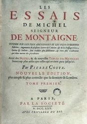 Frontispício de "" Les essays "" do escritor e humanista francês Michel de Montaigne (1533-1592). 1725 Barcelona. Biblioteca de Catalunya