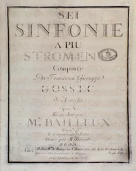 Frontispício da pontuação do Sei sinfonie a piu strumenti op. 5 (primeira sinfonia) por François Joseph Gossec