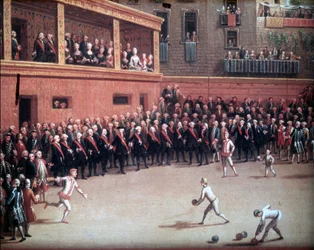 Jogo da bola com o braço - pintura do início do século XVIII. Anónimo. Nápoles, Museu Nacional de San Martino.
